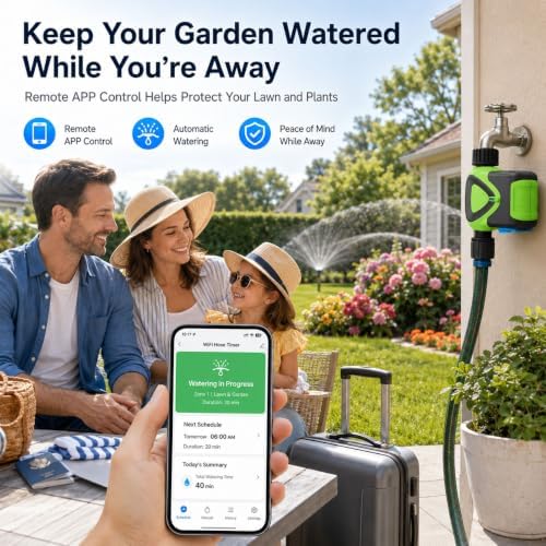 Smart WiFi Hose Timer No Hub Required, App-Controlled Sprinkler Timer for Garden Hose, Automatic Watering Timer for Lawn Yard Greenhouse, Rain Delay, 3/4 Inch Faucet, IP65 Waterproof - Image 2
