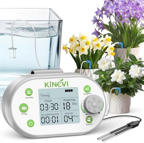 Automatic Plant Waterer, Plant Watering Device for 15 Pots, Indoor Plant Watering System, Auto Drip Irrigation Kit Programmable Water Timer with Smart Humidity Detection by KINEVI