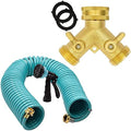 AUTOMAN-Garden-Water-Hose-Recoil,50 Feet EVA Curly Water Hose with Brass Connectors & AUTOMAN Garden Hose Splitter 3/4’’, Anti-UV High-Grade Brass Hose Splitter with High Pressure-Resistance. by AUTOMAN