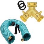 AUTOMAN-Garden-Water-Hose-Recoil,50 Feet EVA Curly Water Hose with Brass Connectors & AUTOMAN Garden Hose Splitter 3/4’’, Anti-UV High-Grade Brass Hose Splitter with High Pressure-Resistance. by AUTOMAN