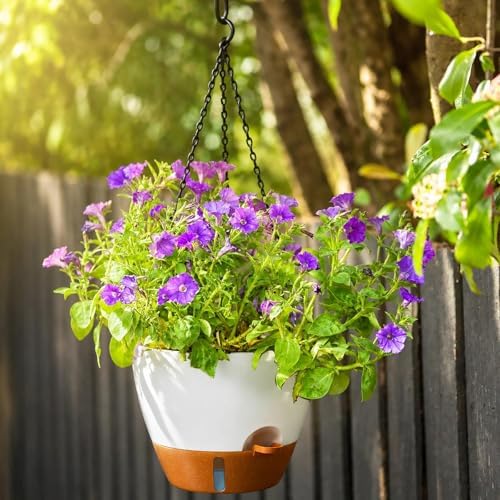 ZMTECH 12 Inch Large Self Watering Hanging Planters for Indoor Outdoor Plants - Water Level Indicator & Removable 60 Oz Reservoir, 1 Pack Plastic Hanging Basket for Window Porch Garden Balcony, White - Image 3