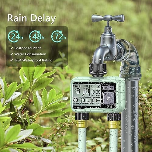 2 Outlet Digital Water Timer, IPX5 Programmable Garden Sprinkler Timer with Large LCD Display, Hose Irrigation Controller for Lawn and Yard - Image 4