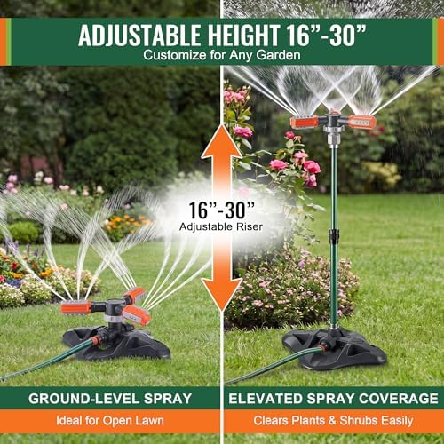 Metal Lawn Sprinkler for Yard with Adjustable Extension Risers - Image 2