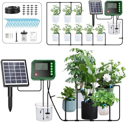Lewisia Solar Automatic Drip Irrigation Kit with Timer and Water Sensor for 15 Potted Plants Self Watering System DIY Plant Waterer Auto-Irrigation Set for Garden Raised Beds Patio Greenhouse - Image 3