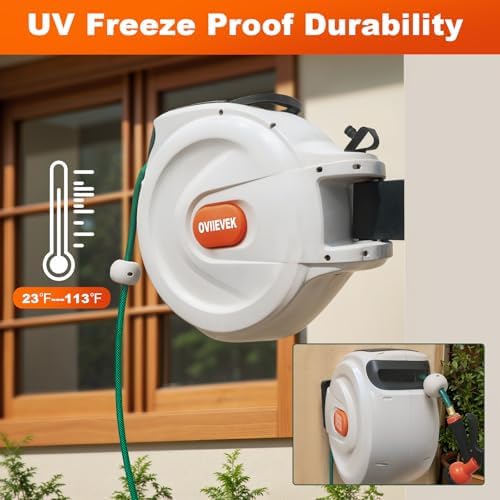 Retractable Garden Hose Reel,1/2 Inch x 100ft Wall Mounted Hose Wall,180° Swivel Bracket,With Built-in Nozzle,Slow Retraction Any Length Lock. - Image 2