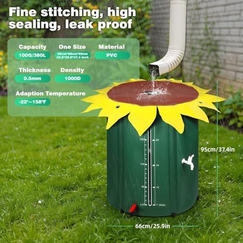 Rain Barrel Water Collection System, 100 Gallon Portable Foldable PVC Rainwater Collector with Spigots and Overflow Kit for Eco-Friendly Water Storage - Image 6