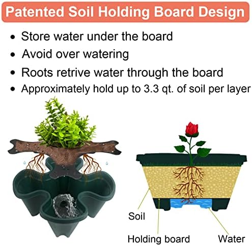 DUNCHATY Stackable Planter, Vertical Garden Planter with Wheels and Tools, Self Watering Strawberry Planter Indoor/Outdoor 3 Tier Herb Planter Pots for Growing Vegetables and Succulents,Pine Green - Image 3