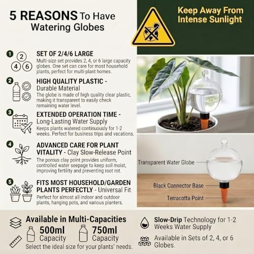 25 oz EX-Large Plant Watering Globes Slow Release Terracotta Automatic Plastic Watering Globes Top Fill Control Plants Watering Devices System Watering Planter Insert Spikes Stakes - Image 2