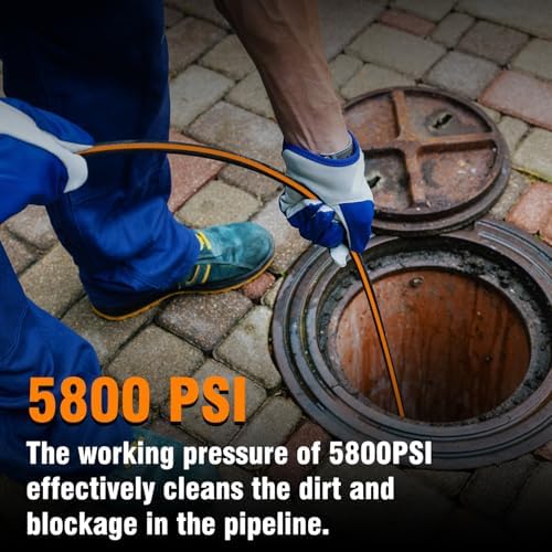 150FT Sewer Jetter Kit for Pressure Washer, 1/4" NPT Corner Drain Cleaner Hose 5800 PSI with Sewer Jetting Nozzles, Pearl Corsage Pin, Waterproof Tape, Extension Cord Organizer&2 Spanner - Image 6