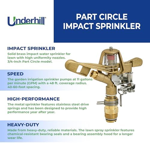 Underhill Impact Sprinkler Head for Yard, Lawn, Garden, Heavy Metal, Irrigation, Watering System, 3/4-Inch Part Circle, Brass, 48-Foot, SI075P - Image 3