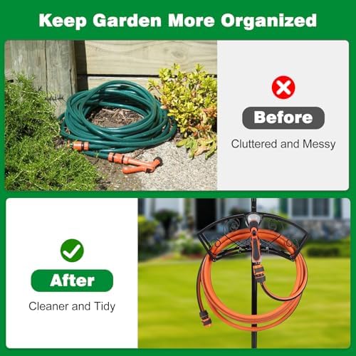 Upgraded Garden Hose Holder, Freestanding Water Hose Holder, Double Shepherds Hooks for Outdoor, Adjustable Hose Stand with 5 Spikes Heavy Duty Metal Bird Feeder Pole for Outside Yard Lawn - Image 4