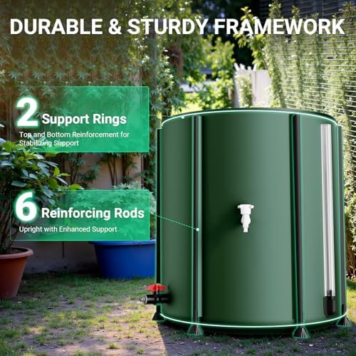 SKM Collapsible Rain Barrel, Anti-Leak 1000D 3-Layer PVC, 53 Gallon, Green - Image 4