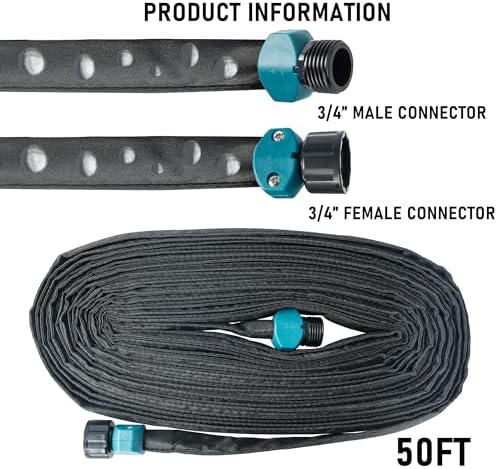 Hourleey Flat Soaker Hose 100 FT for Garden, 100' (50FT x 2) Linkable Consistent Drip Irrigation Hose, Leak-free Dual-layer Design Saving 80% Water Garden System Water Hose with Holes - Image 2