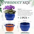 2 Set 6 Inches African Violet Pots Ceramic Self Watering Pots for Indoor Plants with Highly Absorbent Inner for Busy Plant Lovers Flower Maintenance (Blue) - Image 3