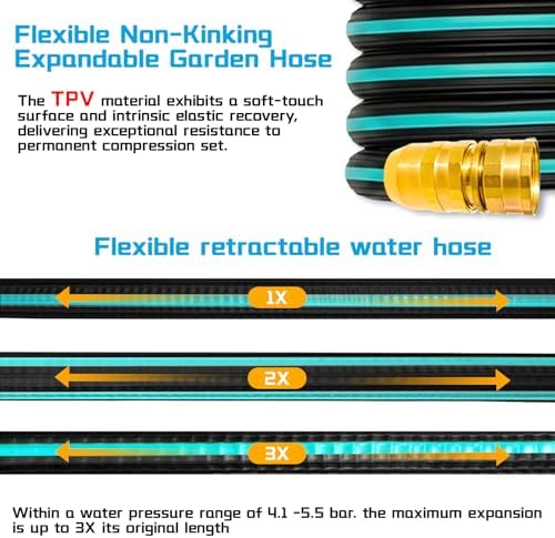 Expandable Garden Hose, Expandable Hose With 10 Pattern Spray Nozzle, TPV Material Flexible, Durable, Kink-Free, Brass Fittings Water Hose Expandable (Blue, 100FT) - Image 5