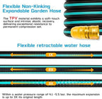 Expandable Garden Hose, Expandable Hose With 10 Pattern Spray Nozzle, TPV Material Flexible, Durable, Kink-Free, Brass Fittings Water Hose Expandable (Blue, 100FT) - Image 5