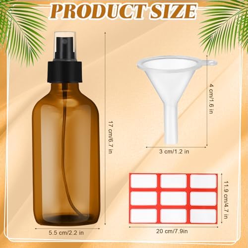 Norme 12 Pcs 8 oz Glass Spray Bottles, Funnels and Labels, Amber, Stylish - Image 2