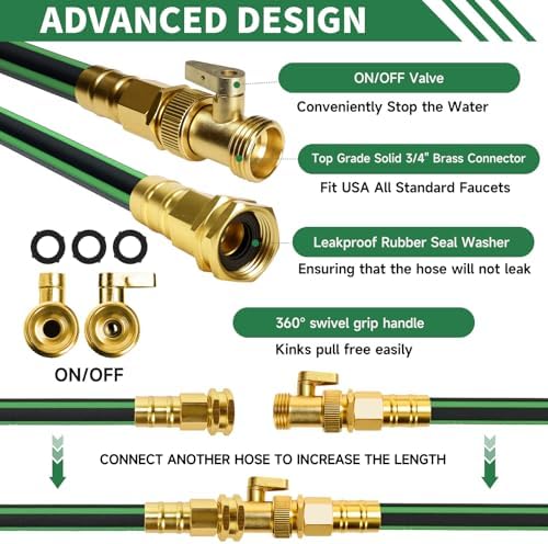 Garden Hose 100 ft Non-expandable Water Hose Flexible Durable 5 Layers TPV No Kink Lightweight Hybrid Hoses Heavy Duty with 3/4’’ Fittings-10 Way Nozzle Collapsible Outdoor Pipe for Yard Lawn - Image 3