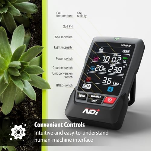 NDI Multifunctional Soil Meter,up to 5 Probe with Wireless Transmission,pH, Salinity, Temperature,Light Intensity with Acoustic Wave Growth Assistance, for Gardening, Landscaping, and Soil Testing - Image 5