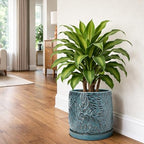 D'vine Dev Embossed Leaves Ceramic Planter, 10 in, Ocean Teal, 27-A-P-8 - Image 7