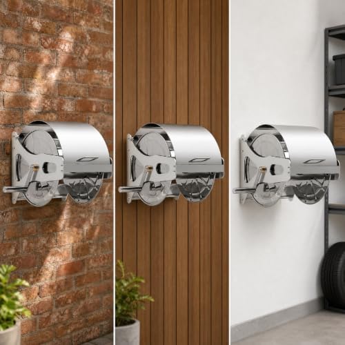 Wall-Mounted Hose Reel with Crank Stainless Hose Reel for Household Outdoor Water Tasks, Car Washing, M - Image 3