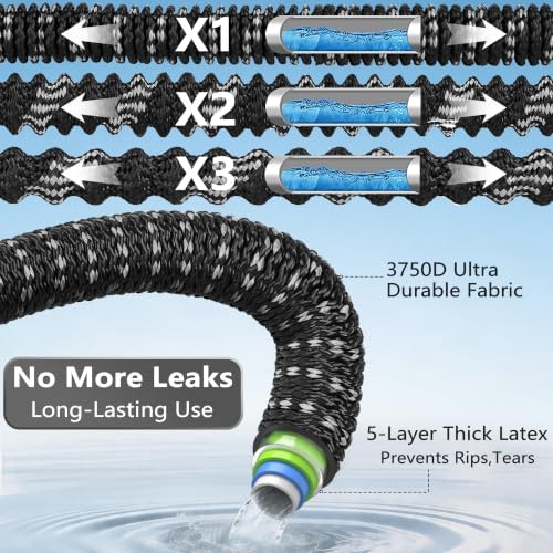 75 ft Expandable Garden Hose - Superior Strength 3750D - 3 -Layer Latex Core Garden HoseS - Expanding Water hoses - Extra Strong Brass Connectors/Storage Bag - Image 3