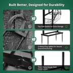 Garden Hose Holder Stand, Black Steel Heavy Duty Freestanding Water Hose Storage Rack with 4 Reinforced Anchor Spikes and Storage Basket Waterproof Stable Organizer for Yard Lawn Garden Farm - Image 6