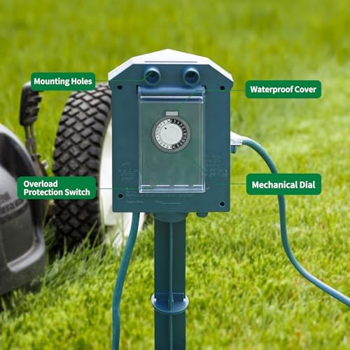 Flexora Outdoor Power Strip with 24-Hour Mechanical Timer, 25 FT Extension Cord Waterproof, 6 Grounded Outlets for Graden and Yard Decorations, ETL Listed (25 FT) - Image 2