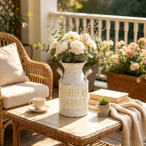10.2" H Vintage Metal Milk Can Vase, Rustic Farmhouse Decorative Flower Vases, Distressed Pitcher Jug Vases for Indoor Outdoor Home Kithen Garden Table Centerpiece Decor - Image 6