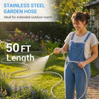 50 FT Stainless Steel Garden Hose, Heavy-Duty Water Hose with Adjustable Brass Nozzle, No Kink & Leak-Resistant, Lightweight Flexible Hose for Lawn, Yard Watering, RV & Car Washing - Image 2