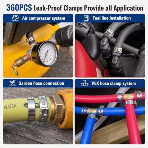 360Pcs 16 Size 5.3-36.1mm Single Ear Hose Clamps Kit with Pliers Tool - Image 4