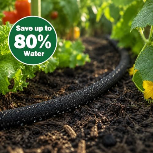 1/2″ Soaker Hose 165 FT, Porous Drip Hose with Connectors, Garden Drip Irrigation System Saving 80% Water, Heavy Duty Rubber Linkable Garden Hose for Lawn Yard, Garden Beds, Vegetable Beds - Image 7