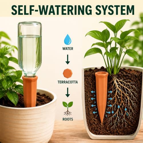 6 Pack Terracotta Watering Spikes with Lids - Image 3