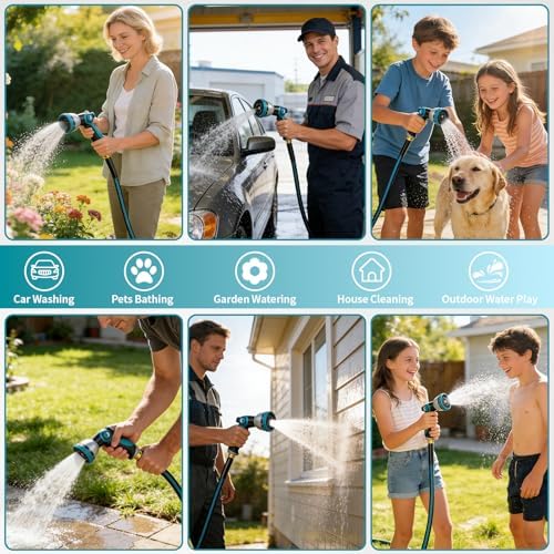 100FT Garden Hose, Kink-Free Non-Expandable Flexible Water Hose with 10-Pattern Spray Nozzle, Lightweight Leakproof Flat Hose with 3/4” Solid Brass Connector for Yard, Lawn & Outdoor Use - Image 6