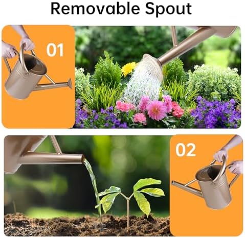 Metal Watering Can for Outdoor Plants, Galvanized Steel Watering Can with Removable spout, 1 Gallon,Perfect Home & Garden Decor Gold - Image 4