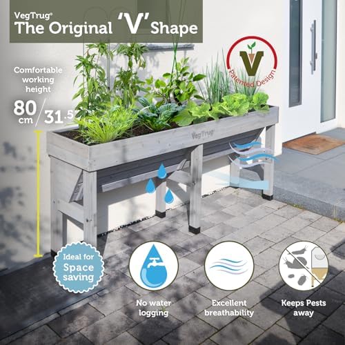 VegTrug Wall Hugger, Grey Wash, Medium 1.8m - Cedar Wood Raised Garden Bed -Outdoor Space-Saving Vegetable and Herb Planter Box for Balcony, Patio, Courtyard Gardening - Image 3