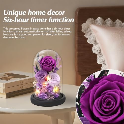 Casaido Preserved Roses Flowers for Delivery, Mothers Day Rose Gifts for Mom Her, Purple Forever Flores in Glass Dome for Wife Girlfriend Grandma, Anniversary Birthday Gift for Vanlentines Christmas - Image 3