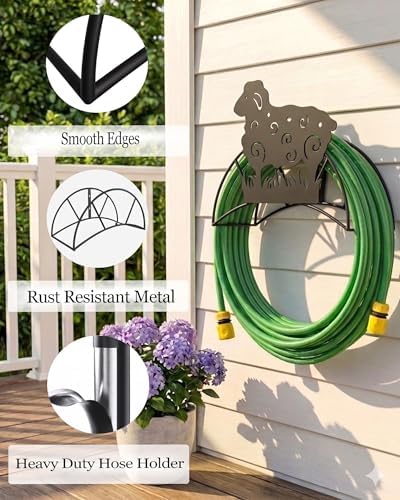 Sheep Garden Hose Holder Metal Wall Mount Heavy Duty 125'5/8" Hose Hanger - Image 3