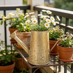 Vintage Distressed Gold Flower & Garden Watering Can, Decorative Metal Watering Pot Planter for Home Patio Backyard Outdoor Plant Care, Rustic Farmhouse Home Decor Accent - Image 2