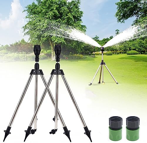 2 Pack Rotating Tripod Sprinkler, 360 Degree Automatic Rotating Irrigation Watering Sprinklers, Telescoping Tripod Sprinkler for Large Area, Yard, Garden, Lawn, Household Automatic Irrigation System by AIIONP