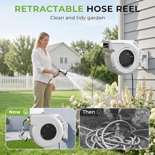 Retractable Garden Hose Reel, 1/2 Inch x 130ft, Wall Mounted Hose Reel - Image 2