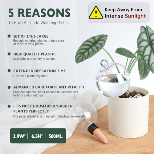 6 Pack Plant Watering Globes with Covers 17oz Self Watering Planter Insert, Plastic Water Bulbs, Indoor/Outdoor Plant Watering Devices for Automatic Drip Irrigation - Image 3