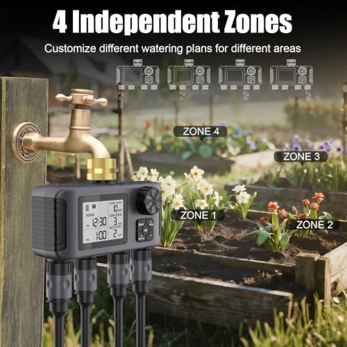 Hose Water Timer, Programmable Sprinkler Timer with Rain Delay/Manual/Automatic Drip Irrigation System for Outdoor Garden Yard, 4 Outlet - Image 2