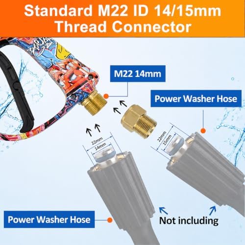 Pressure Washer Spray Gun M22-14 Max 3000 PSI with 1/4" Quick Connector Snow Foam Lance & 5 Spray Tips & Clip Nozzle Holder, Compatible for Some of Greenworks Kar-cher Ryobi Homelite Pressure Washer - Image 6