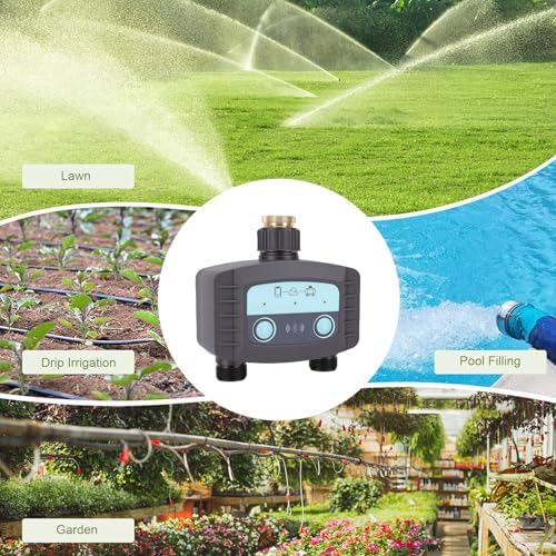 Water Timer,2 Zone Smart Irrigation Timer Water Valve Controller with Brass Inlet Outlet for Outside Patio Garden Beaches Lawn Yard, Hose Sprinkler, 500 to 1700Lh - Image 6