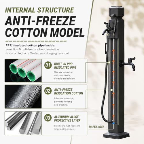 Outdoor Antize Faucet Hydrant, Vertical Garden Water Column with Hose Hook. Aluminum Alloy Pipe Free Stand. Side Bottom Inlet Irrigation Spigot for Yard Farm Cleaning. Weatherproof Design - Image 5