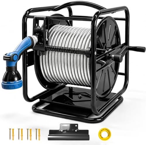 Heavy Duty Metal Garden Hose Reel with 100 Ft 3/4-Inch Water Pipe by Unknown