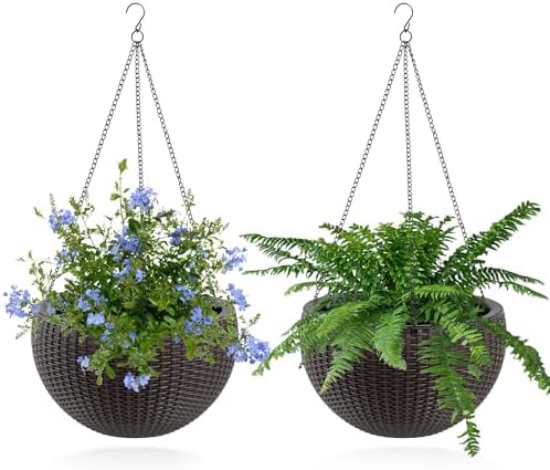 13.4 inch Self-Watering Hanging Planters, 13.4 Inch, Brown, 2 - Image 2