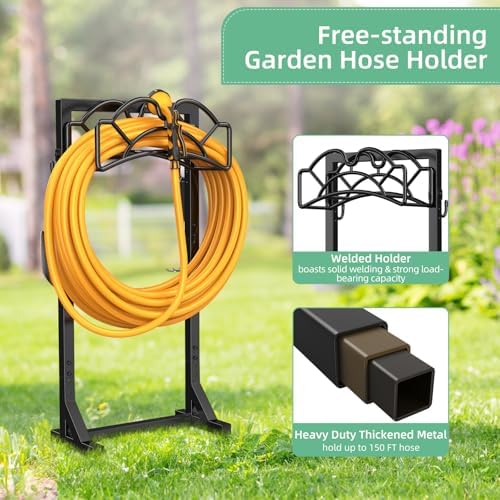 Garden Hose Holder Reel, Upgraded Metal Hose Reels Holds 150ft Hose | Heavy Duty Freestanding Water Hose Holders, Detachable Hose Storage Hanger for Outside - Fan-Shaped - Image 3
