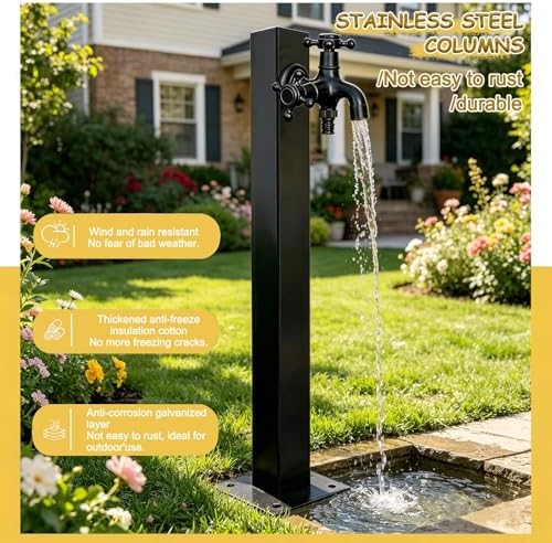 Freestanding Hose Stand Vertical Garden Water Tap, Outdoor Stainless Steel Water Column with Faucet, Freeze Proof Yard Hydrant Spigot for Patio Backyard(Round A,Height: 60cm/23.6in) - Image 5